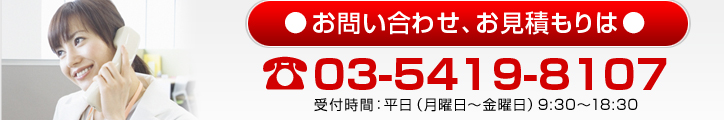 お問い合わせ、お見積もりは、電話03-5419-8107